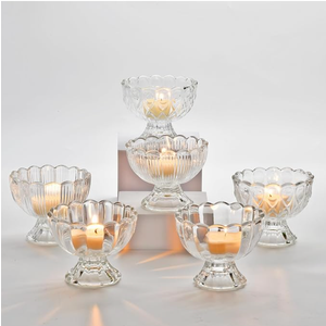 Tealight Candle Holder Set of 6, Clear Glass Tealight Holder with White Tealights, Candle Holder for Tea Lights/Pillar Candles, Table Decoration, Wedding, Birthday, Individual Candle Creations