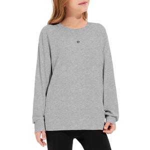Girls Sweatshirt Crew Neck Plain Long Sleeve Casual Loose Pullover with Pockets Athletic Top (Gray, S)