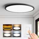 Matane 15.4in Dimmable LED Flush Mount Ceiling Light with Night Light, 36W Ceiling Lighting Fixture, 3000K/4000K/5000K Selectable, Low Profile Ceiling Lights for Bedroom, Kitchen, Hallway, Black