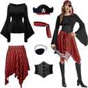 Pirate Costume Women Renaissance Shirt Dress with Head Scarf Halloween Pirate Queen Outfit, XL