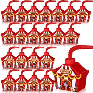 Tanlade 24 Pcs Circus Carnival Party Favor Gift Supplies Cups with Straws and Lids, 10 oz Plastic Circus Shape Drink Cups Bulk for Carnival Theme Party Supplies Boys Girls Birthday Favors