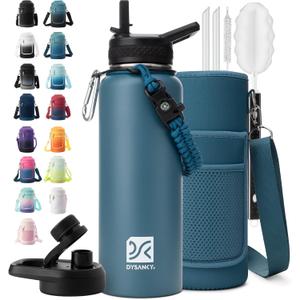 Insulated Water Bottle | Thickened Stainless Steel Vacuum Metal | Portable Sports Water Jug for Gym and Hiking with Straw, Carrier Bag, Handle Strap | BPA-Free 40 oz (Indigo)