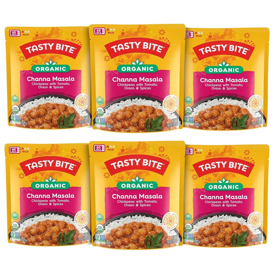 Tasty Bite Organic Channa Masala, 10 Ounce, Pack of 6, Ready to Eat, Microwavable Entree, Vegan & Gluten Free (EXP 01/31/27)