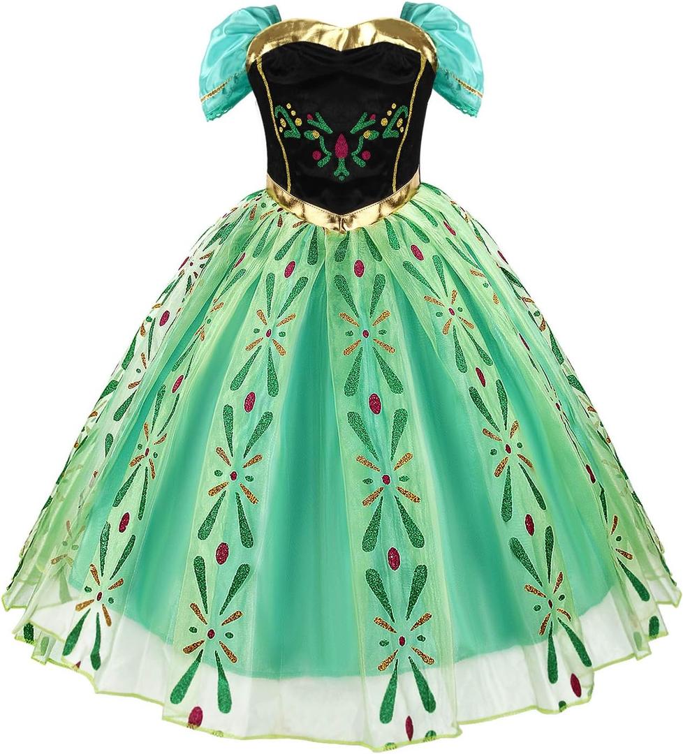 Acecharming Girls Anna Princess Dress, Cosplay Dress Up for Girls Anna Costume Dress Halloween Fancy Birthday Party Dress (3-4 Years, Green)