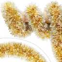33FT Gold Tinsel Christmas Garland Metallic Twist Shiny Garland for Christmas Tree Decorations, Xmas Holiday Hanging Garland for Home Indoor Outdoor Party Supplies Decor (Gold)