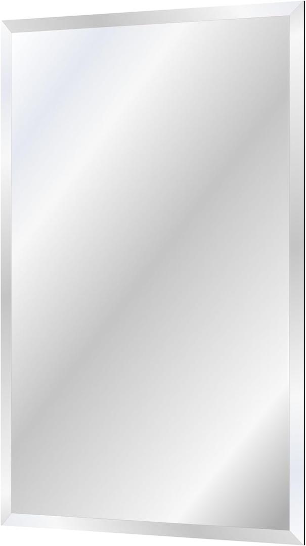 Rectangle Bevelled Frameless Mirror - Wall Mirror 24 x 36, Shatterproof Modern Bathroom Mirror for Gym, Bathroom Vanity, Entryways with Bevelled Edge, Horizontally or Vertically