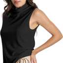 EELOTILE Women's Wool Sweater Vest Lightweight Turtleneck Sleeveless Knit Pullover Tank Tops (Black, XL)