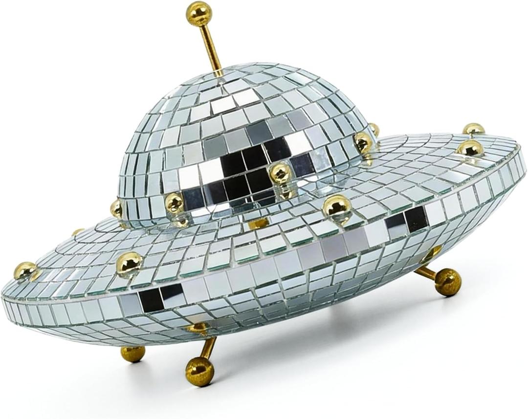 UFO-Shaped Disco Ball Home Dcor - Elevate Your Space with Retro-Reflective Silver Elegance