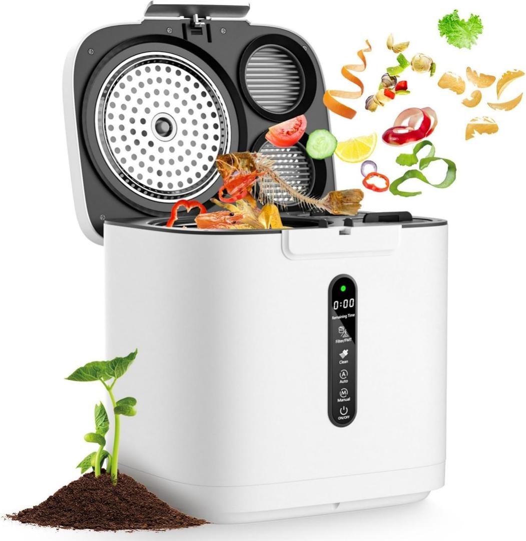 4L Electric Composter for Kitchen, Smart Compost Bin Outdoor/Indoor, Odorless/Auto-Cleaning/ 3 Modes/Intelligent LED Display, Turn Food Waste to Fertilizer for Garden, Food Waste Compost Machine