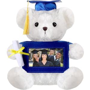 Sotiff 10'' 2026 Graduation Plush Bear with Picture Frame for 4 x 6'' Photo Graduation Gifts Stuffed Bear for Kids Granddaughter Son Girls Boys Preschool Kindergarten Students(White, Blue)