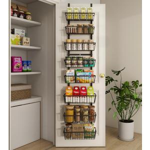 Mefirt 12 Inch Wide Narrow Over The Door Pantry Organizer, Pantry Organization and Storage, Black 8-Tier Metal Hanging Deep Basket Wall Spice Rack Seasoning Shelves, Home & Kitchen Essentials