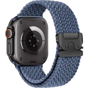 Braided Solo Loop for Apple Watch Ultra/2 Bands 49mm 46mm 45mm 44mm 42mm Men/Women,Parachute Buckle Stretchy Elastic Nylon Sport Strap Wristband for iWatch Bands Series 10 9 8 7 6 5 4 3 SE/2 (04-Deep Blue)