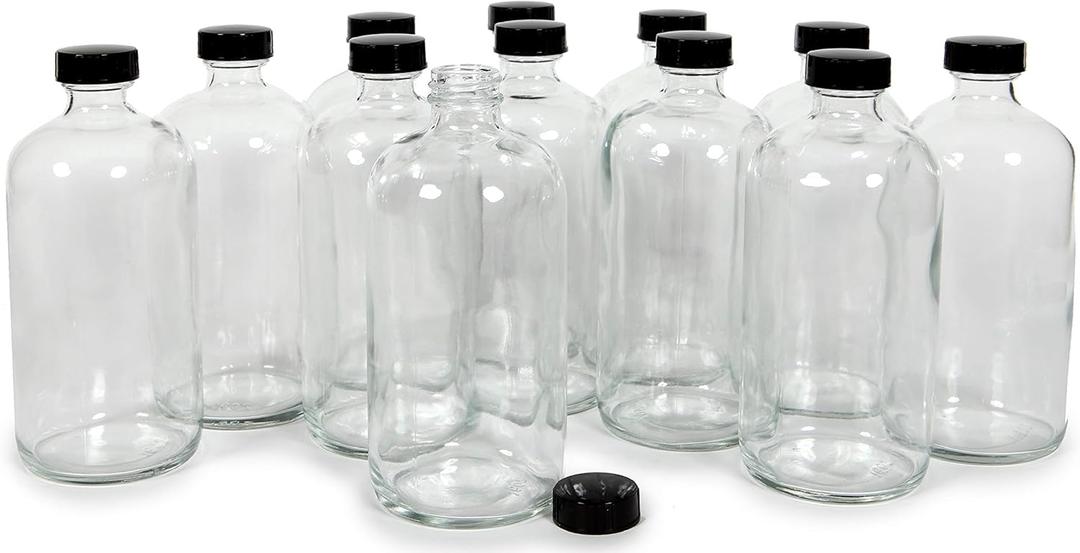 Vivaplex, 12, Clear, 16 oz Glass Bottles, with Lids