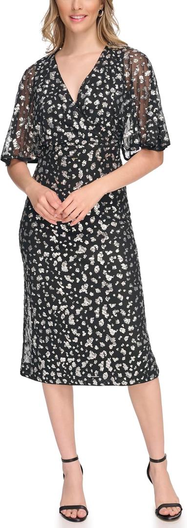 Kensie Women's Flutter Sleeve V-Neck Midi Dress (4)