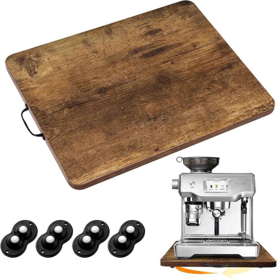 Sliding Tray for Coffee Maker, 360 Rotating Appliance Slider for Kitchen Appliances, Wooden Sliding Tray Suitable for Kitchen Countertops and Kitchen Appliances.(Brown, Large) (16" x 12.5" x 1.2")
