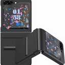 for Samsung Galaxy Z Flip 5 Case with Screen Protector & Hinge Protection, Soft Leather Touch Protective Cover, Anti-Scratch Non-Slip Shockproof Case for Z Flip 5 2023, Black