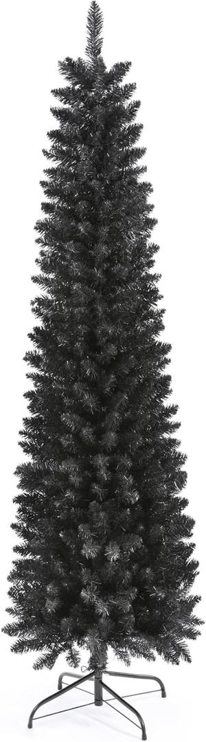 658 Tips Artificial Pencil Christmas Tree Halloween Tree, 6ft Pure Black Xmas Hallowmas Pine Trees with Metal Stand Perfect for Christmas/Halloween/Easter/Parties/Holiday Indoor Outdoor Decoration