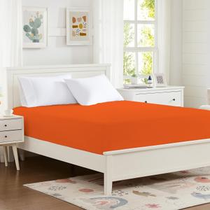 Hotella 100% Microfiber 60"x80" Queen Size Fitted Sheet Only, Hotel Quality Deep Pocket Bottom Sheet, Up to 14" Bedding Matress Protector, Machine Washable and Non-Fade, Stay in Place, Autumn Orange