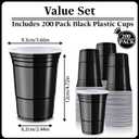 200 Pack Plastic Cups, 16 oz Black Disposable Cups, Stackable Beverage Plastic Cup Bulk for Party, Heavy Duty Drinking Party Cup for Wedding Birthday Picnic (Black)