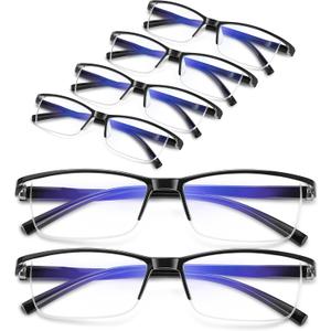 Reading Glasses Men,Spring Hinge Blue Light Blocking Readers,Anti Eyestrain Computer Magnifying Eyeglasses (Black*6) +1.