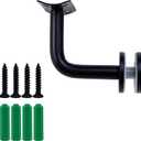 KUMGROT 2 Pcs Stainless Steel Handrail Bracket Glass Staircase Hand Rail Heavy Duty Wall Mounted Bracket for 6-16mm Thickness Glass, Curved Type,Black