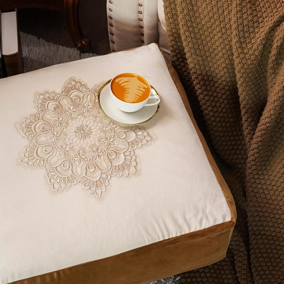 ARTABLE Unstuffed Pouf Ottoman Cover Square Lace Decorative Soft Storage Bean Bag Pouf Seat Elegant Flower Fabric Floor Footrest for Living Room Bedroom Outdoor (Beige, 20 x 20 x 8 inch Square)