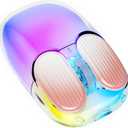 Doohoeek Bluetooth 2.4G Wireless USB Mouse Transparent, Rechargeable Dual Mode Backlit Mouse with Crystal Hard Shell & LED Display & RGB Lighting for Computer, Laptop, MacBook & Tablets, White