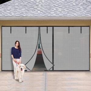Garage Door Privacy Screen for 2 Car with Privacy Protection, Heavy Duty Magnetic Garage Screen Door, Breathable, Easy Install and Pass Through (16 x 8 ft)