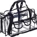 Professional Clear PVC Makeup Kits Organizer Make up Set Bag MUA Carry All Artist Transparent Vinyl Travel Cosmetic Bag with 6 External Pockets & Tissue Holder