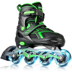 2PM SPORTS Torinx Green Boys Adjustable Inline Skates, Fun Beginner Roller Skates for Kids, Youth, Girls, Men and Women, Large - Youth (4-7 US)