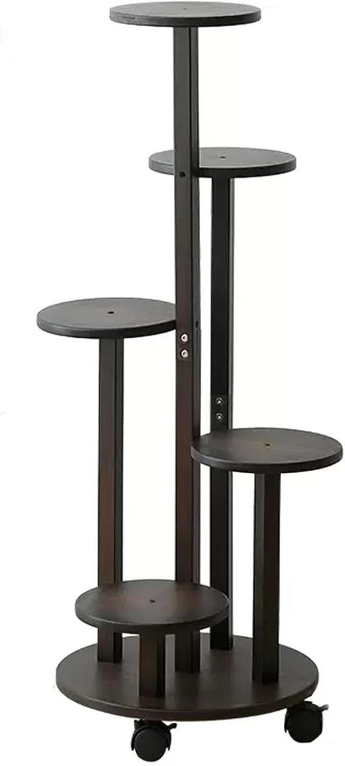 Plant Stand, 5 Tier Bamboo Tall Plant Shelf, Indoor Flower Stand with Wheels, Tiered Flower Plant Holder, for Garden Balcony Living Room Outdoor, (Brown)