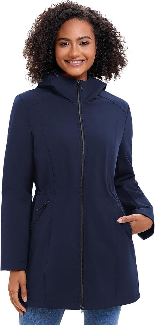 ROYAL MATRIX Women's Waterproof Rain Jacket Lightweight Hooded Breathable Windbreaker Softshell Jacket (Blue, L)