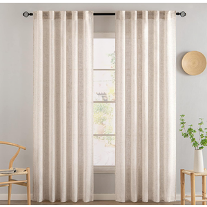 MIULEE Faux Linen Curtains 84 Inch Length 2 Panels Natural Semi Sheer Curtain with Back Tab Rod Pocket, Light Filtering Window Privacy Burlap Drapes for Living Room Bedroom 42W x 84L Linen