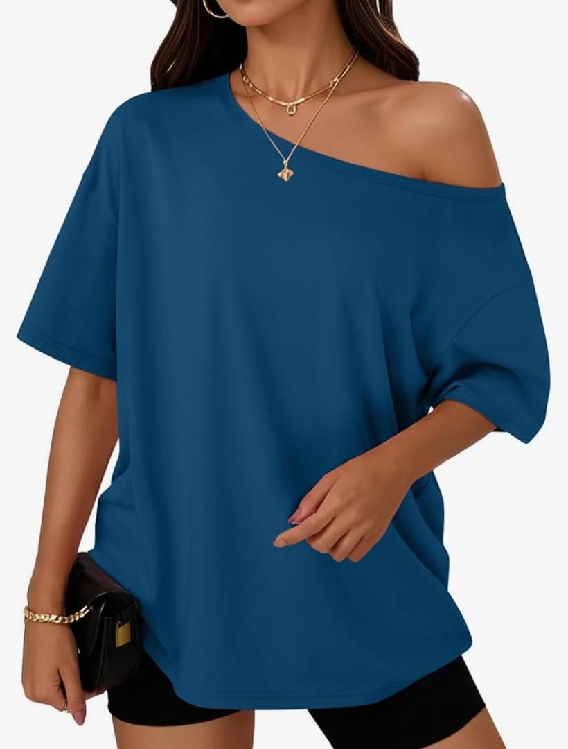Womens Off The Shoulder Tops Oversized T-Shirts Short Sleeve Tees Summer 2025 Casual Spring Fashion Clothes XXL