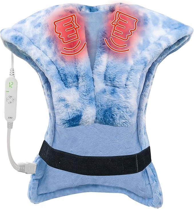Heating Pad with Massager for Full Back and Shoulders, Large Massage Heat Wrap for Back Pain Relief, 12 Percussion Massage Modes, Electric Heating Pad