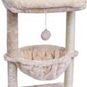 SYANDLVY Small Cat Tree for Indoor Cats, Activity Cat Tower with Scratching Post for Kittens, Cat Furniture with Basket & Hanging Ball for Play Rest, Beige