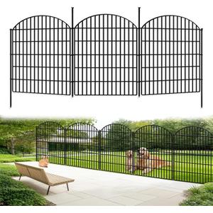 15 Panels Decorative Garden Metal Fence, 33in (H) x 33.46ft (L) No Dig Dog Fencing for Outdoor Yard, Rustproof Animal Ground Stakes Temporary Panel Border Barrier for Patio Flower Bed Camping
