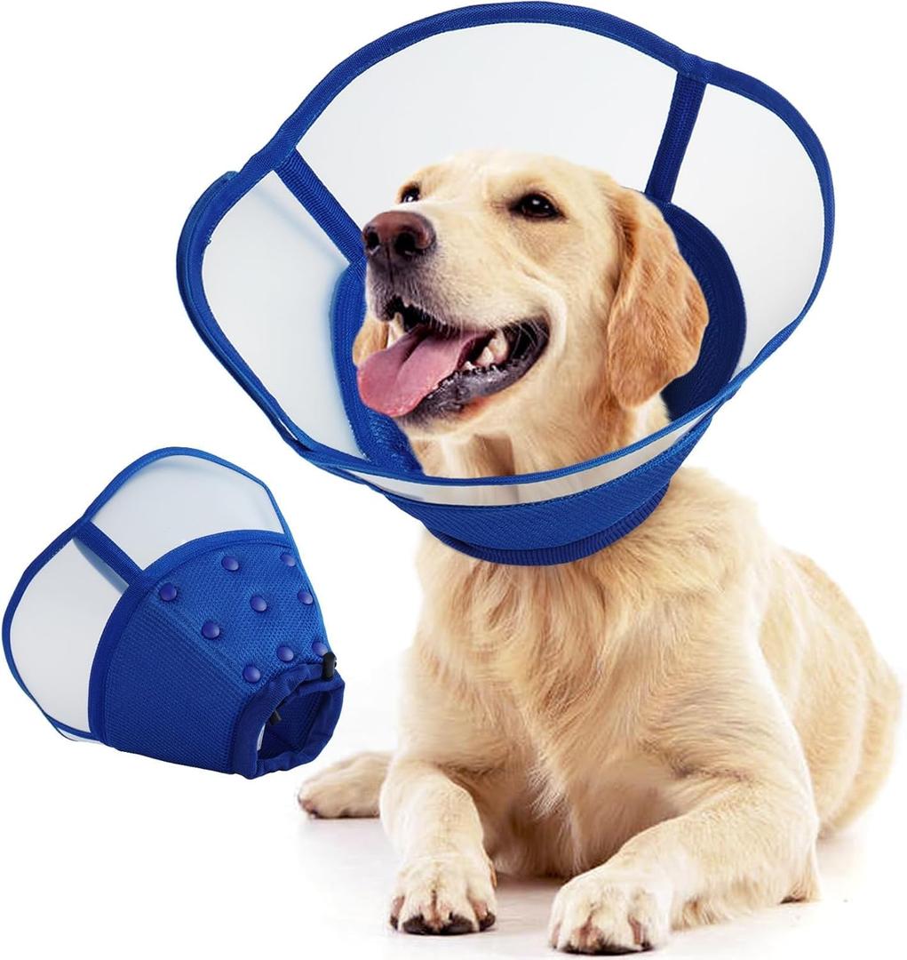 Allroaring Dog Cone Alternative, Soft Dog Cones for Large Dogs, Adjustable Doggie Recovery Cone Collar Comfy Pet Elizabethan Collars to Stop Licking for Wound Healing Care Spay Neuter, Blue (Large (Neck Girth: 13.3" - 17.3"))
