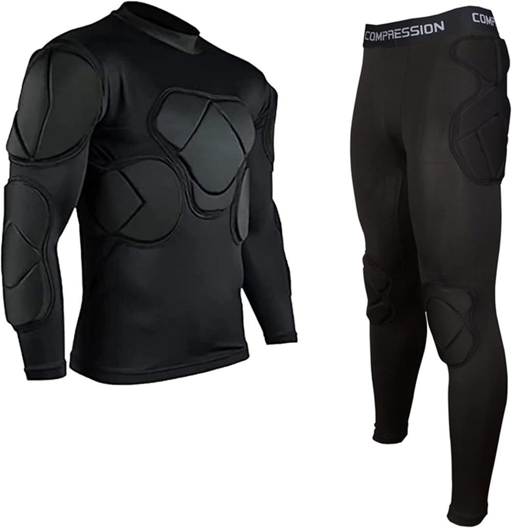 Men's Padded Football Protective Gear Set Training Suit for Soccer Basketball Paintball Rib Protector (Medium, Black)