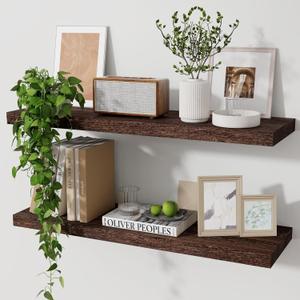 Marsmiles Wood Floating Shelves for Wall Set of 2, 24 Inch Wide Rustic Wooden Floating Shelves, Invisible Wall Mounted Display for Living Room Bedroom Kitchen Bathroom Office, Weathered