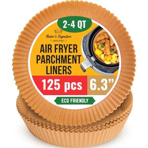 6.3 Small Round Air Fryer Liners, 2-4 qt Airfryer Paper Liners, 125Pcs Disposable parchment paper for air fryer  Non-Stick and Oil Proof for Easy Cleanup by Baker's Signature
