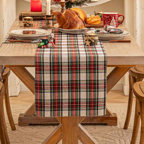 Red White Plaid Christmas Table Runner, Winter Holiday Table Runners 90 inches Long, Xmas Decorations Indoor Outdoor Farmhouse Home Kitchen Dining Party Decor