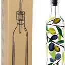 17oz Hand Painted Glass Olive Oil Bottle Dispenser- 500ml Green Oil & Vinegar Cruet with Pourers - Olive Oil Carafe Decanter for Kitchen (olive1)