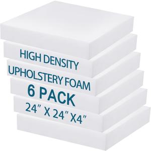 Frienda 6 Pack 4 Height x 24 Width x 24 Length High Density Outdoor Couch Cushion Replacements for Patio Furniture Square Upholstery Foam Pad for Couch Cushion Sofa Support Outdoor