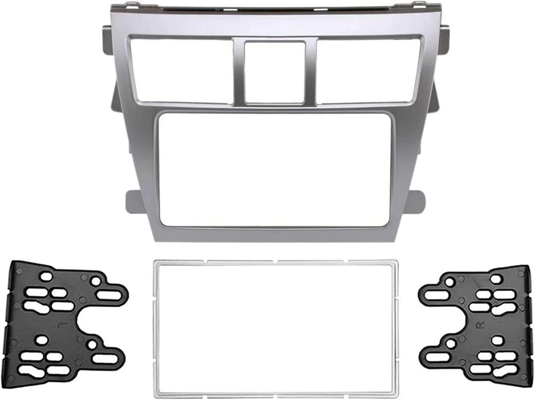 Silver Car Radio Fascia Panel for Toyota Vios Yaris Sedan Belta Radio Frame Radio Stereo Dash Installation Mount Trim Kit Face Plate Audio Panel DVD Navigation Panel Frame 2 Din