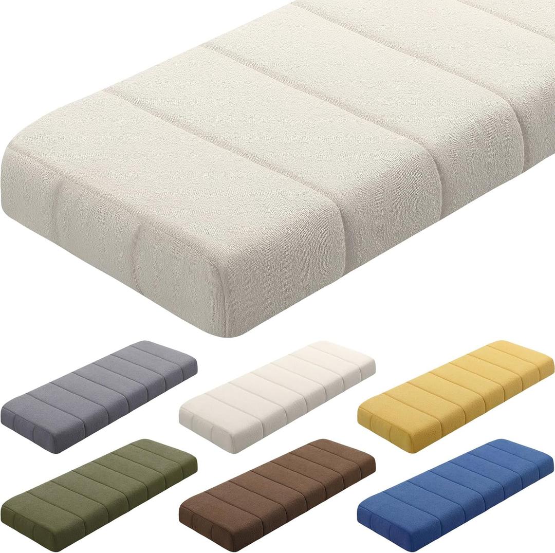 Wenqik Bench Cushion 42x16x4 Inch for Indoor Outdoor Furniture Tufted Thicken Bay Window Seat Cushion Non Slip Waterproof Dining Piano Bench Pad Pillow Anti Cat Scratch for Patio Porch Swing, Beige