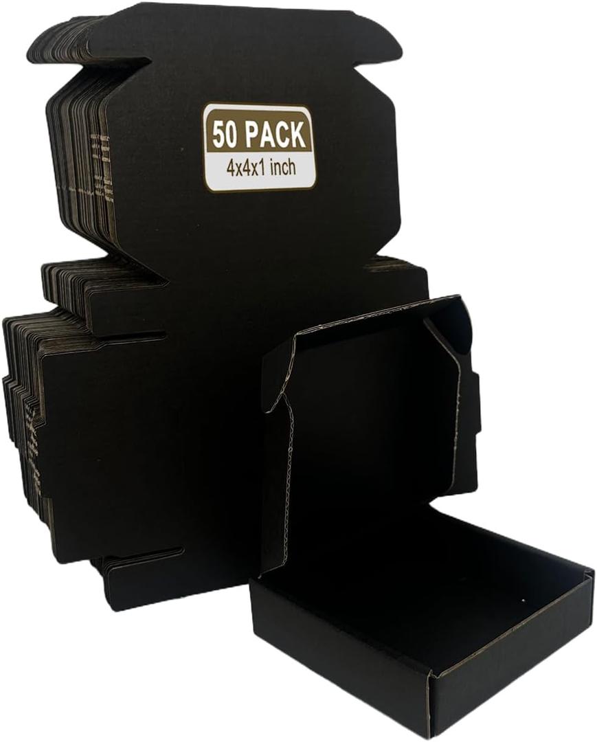 Small Shipping Boxes 4x4x1, Set of 50, Black Corrugated Cardboard Box (YD441-50BK)