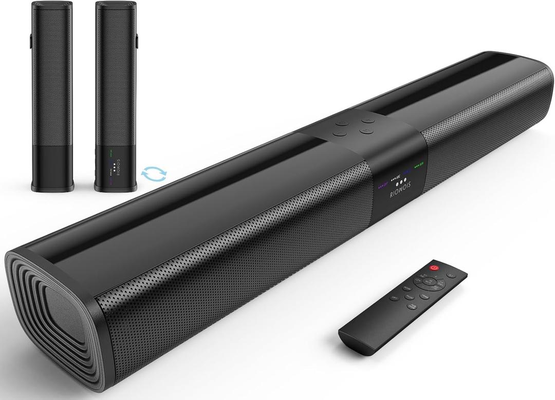 Sound Bar for Smart TV, 2 in 1 Detachable Home Audio Soundbar Speaker,20 Sound Bar with Optical/AUX/HDMI-ARC/Bluetooth Connection, Wall Mountable, Black, RDS6401M-USGW