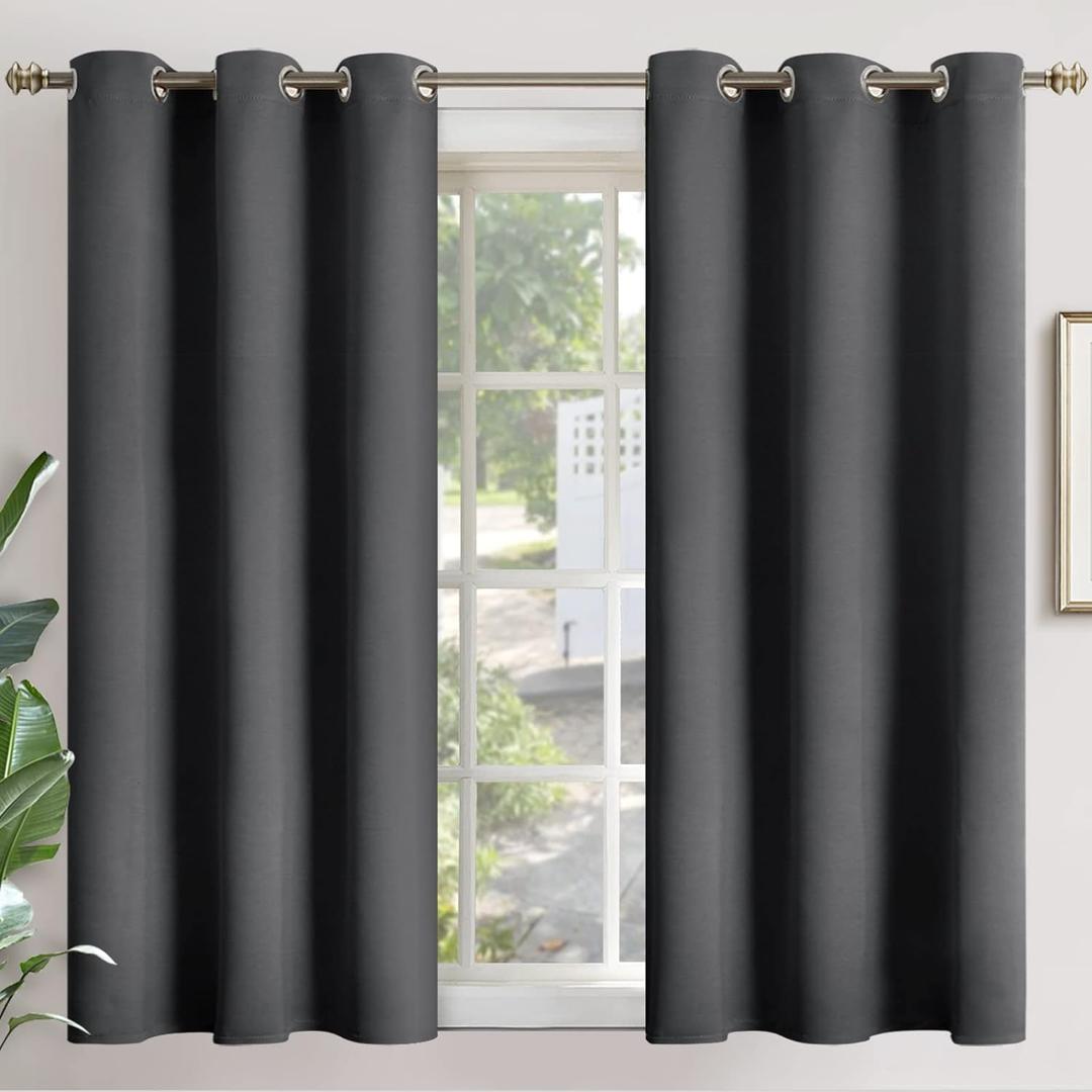 YoungsTex Blackout Curtains 48 Inches Length for Short Window - Dark Grey Thermal Insulated Drapes with Grommet Room Darkening Privacy for Bathroom Bedroom, 2 Panels, 42 x 48 Inch