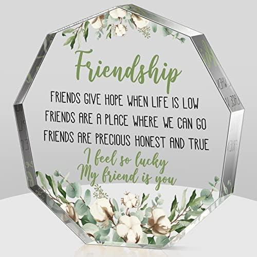 Chunful Friendship Gift for Women Girls Going Away Best Friend Birthday Gifts Friend Acrylic Plaque for Coworker Retirement Mothers Day Keepsake Decor (Cotton Flower)